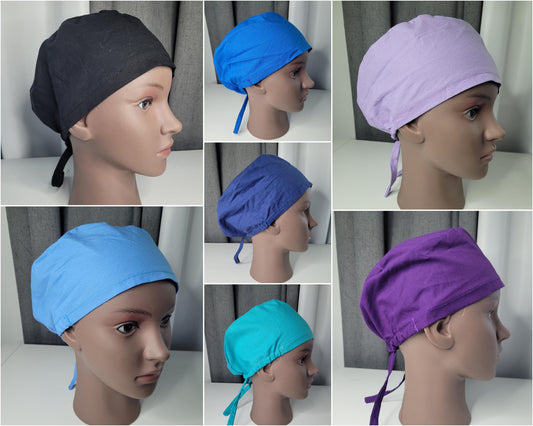 Scrub Cap: 100% Cotton Solid Colors, Satin Lined and Button Ear Savers options