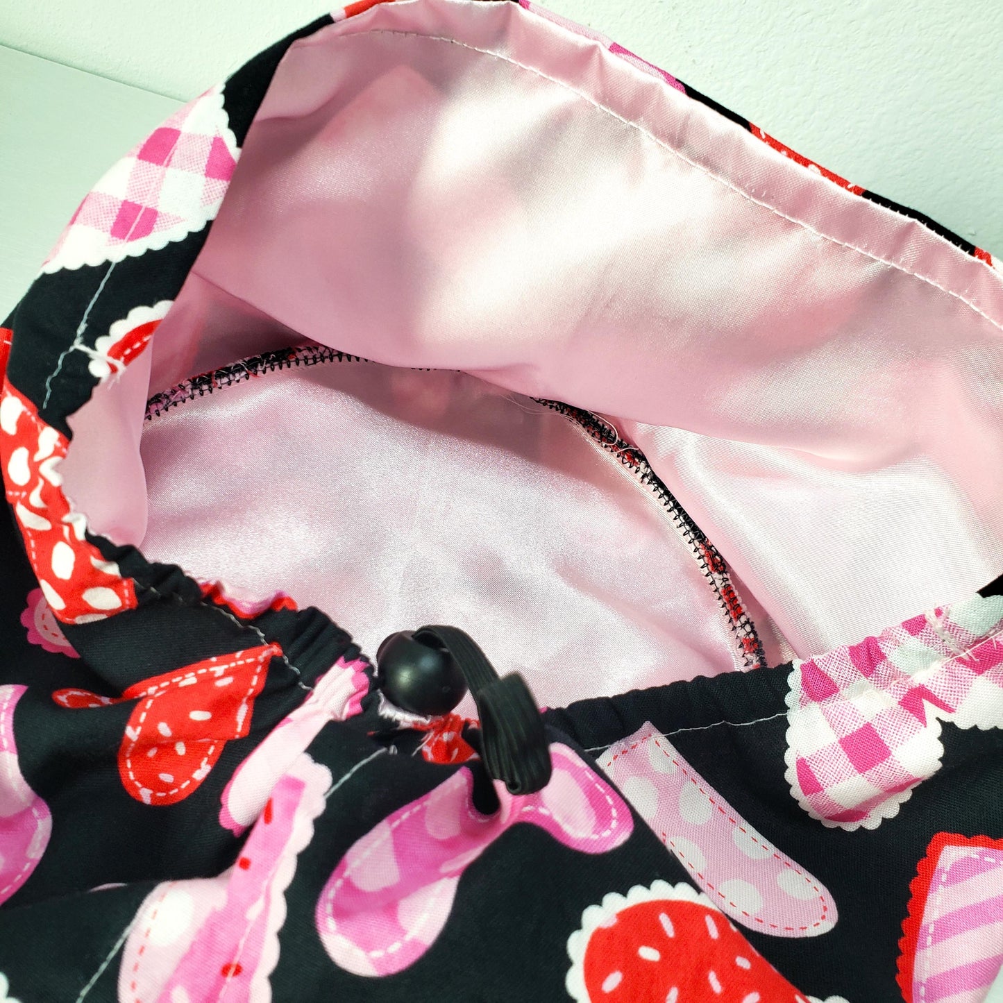 Hearts Patch Scrub Cap: Cotton Bouffant Bonnet with Satin Lining option