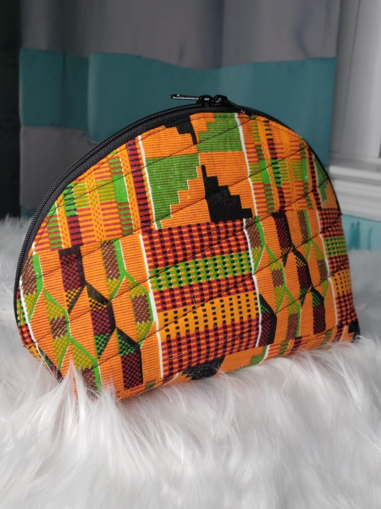 Kente Print Clamshell Bag Set | African Inspired Cosmetic Pouch | Makeup & Travel Organizer | Black-Owned Gift for Women