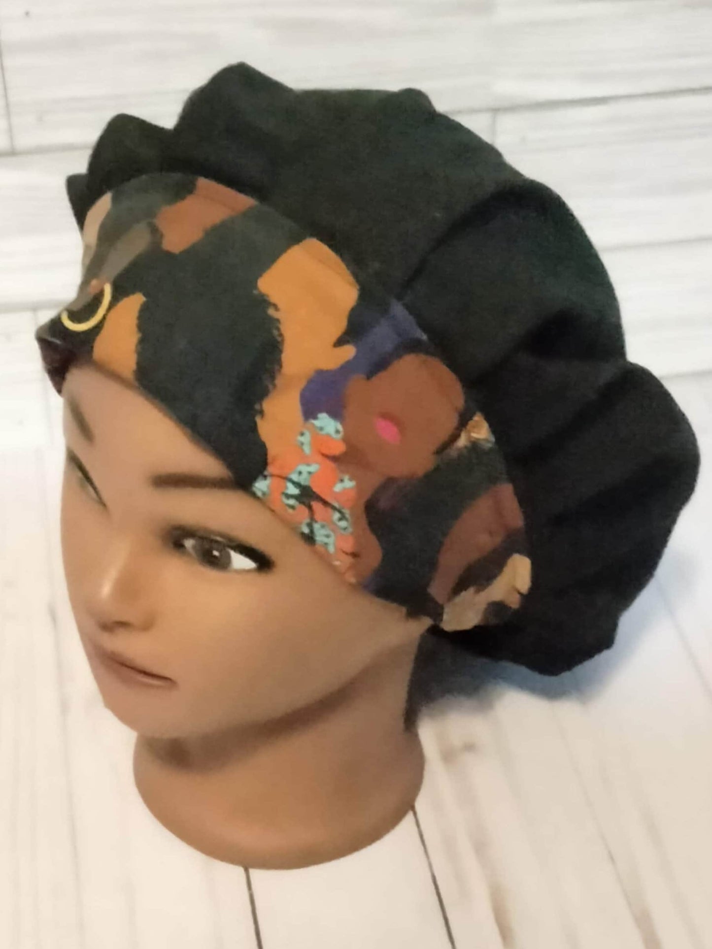 Black History Brown Faces Cotton Bonnet: Satin Lined Nurse Cap