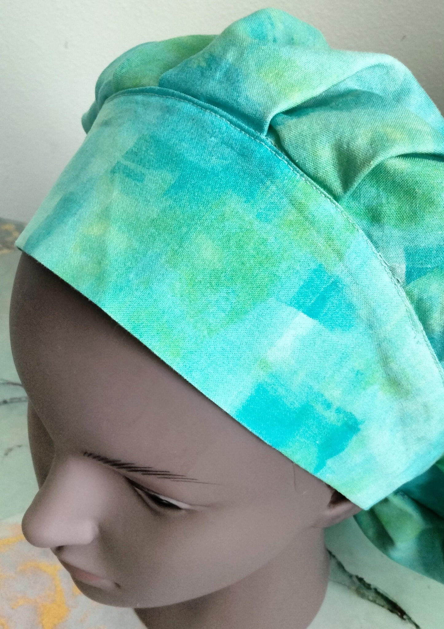 Teal Cotton Nurse Scrub Cap with Satin Lining – Bouffant Bonnet with Optional buttons