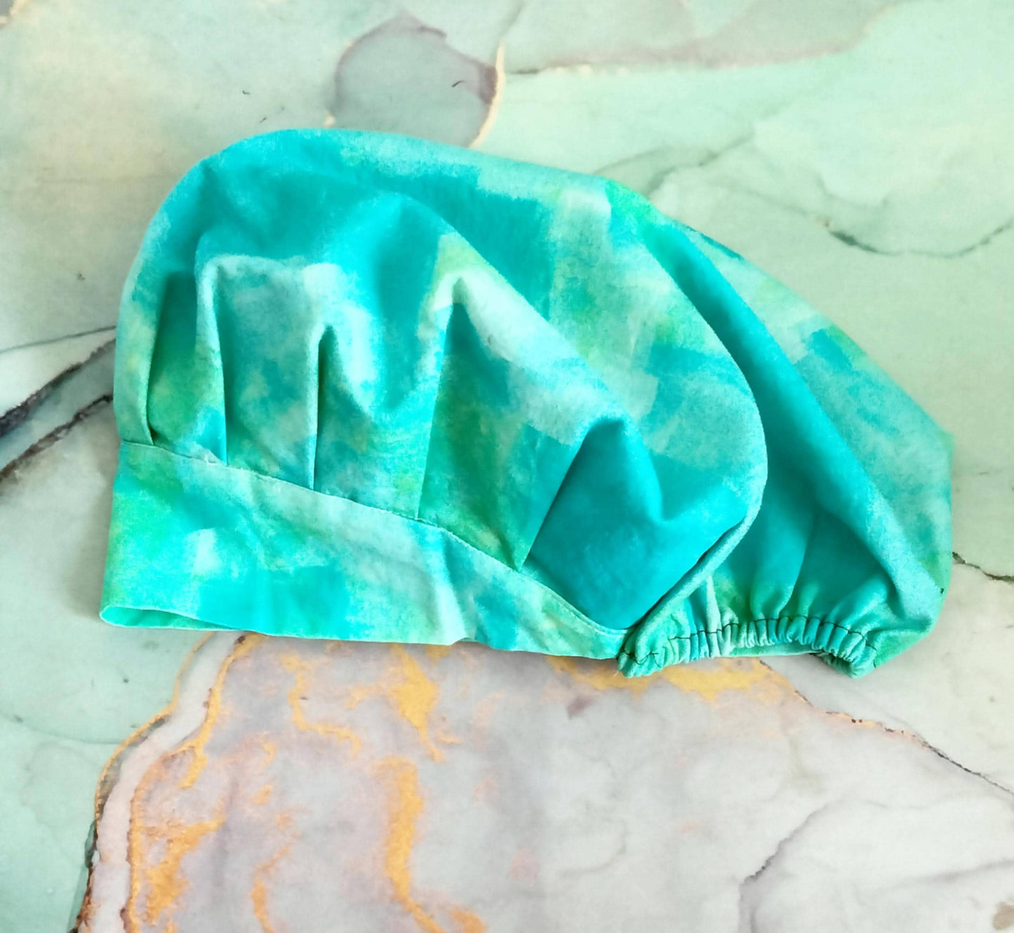 Teal Cotton Nurse Scrub Cap with Satin Lining – Bouffant Bonnet with Optional buttons