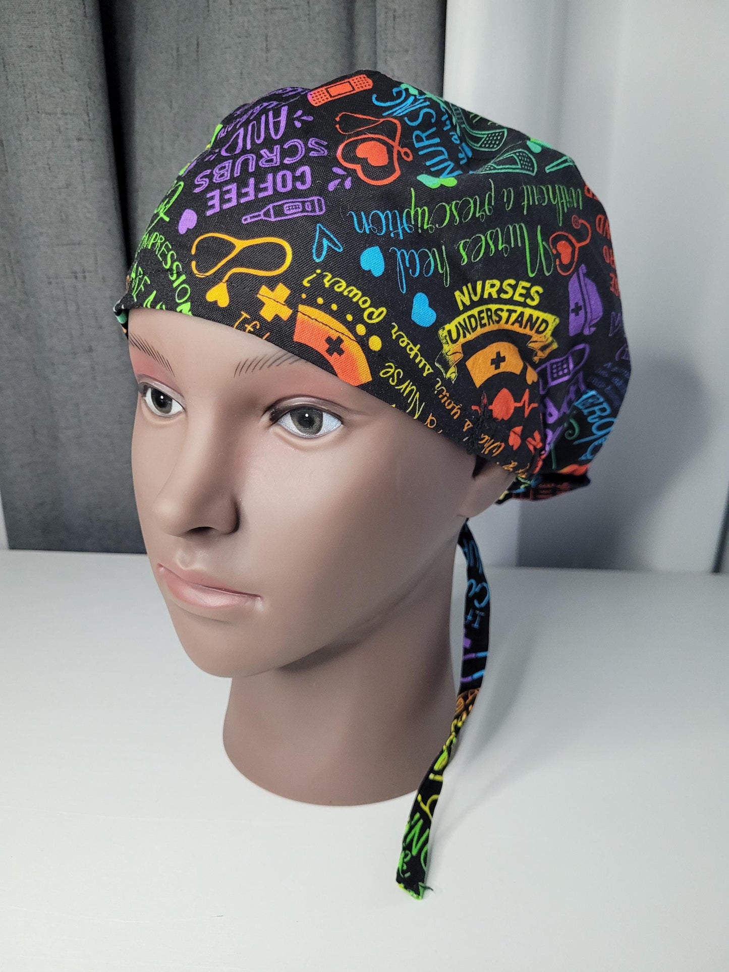 Medical Themed Cotton Scrub Caps, Nurse Hat with Optional Buttons
